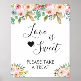 Waterverf Chic Floral Love is Sweet Dessert Bar Poster
