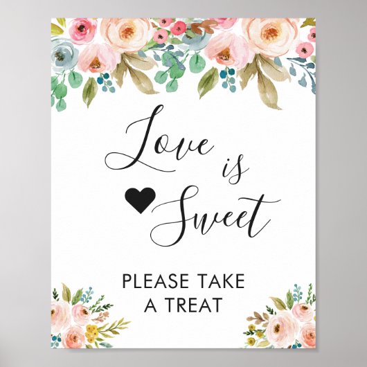 Waterverf Chic Floral Love is Sweet Dessert Bar Poster (Voorkant)