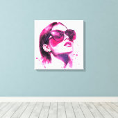 Waterverf Chic Glam Mode Vrouwenportret Canvas Afdruk (Insitu (Houten vloer))