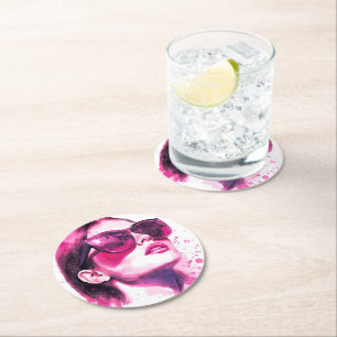 Waterverf Chic Glam Mode Vrouwenportret Ronde Kartonnen Onderzetter