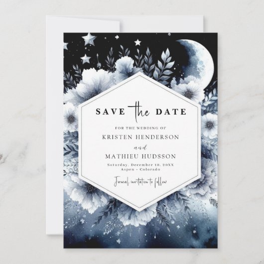 Waterverf Chic Moonlit bruiloft Save The Date (Voorkant)