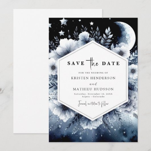 Waterverf Chic Moonlit bruiloft Save The Date (Voorkant / Achterkant)