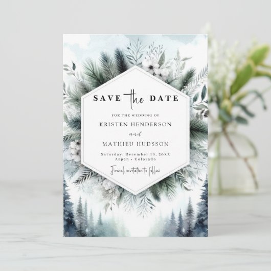 Waterverf Chic Mountain bruiloft Save The Date (Staand voorkant)