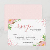 Waterverf Chic Pink Floral Wedding RSVP Reactie (Voorkant / Achterkant)