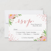 Waterverf Chic Pink Floral Wedding RSVP Reactie Kaartje (Voorkant)