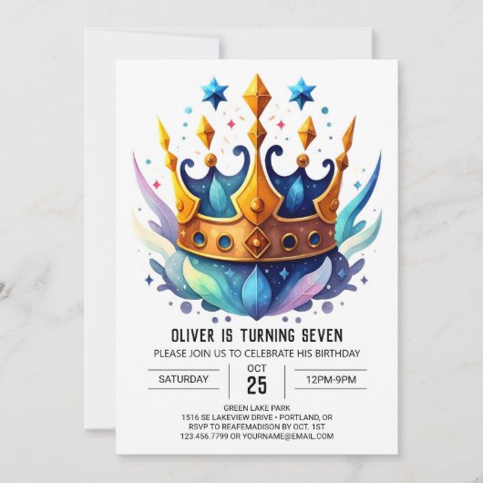 Waterverf Chic Prince Crown Verjaardag Kaart (Voorkant)