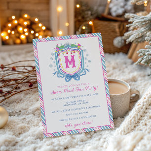 Waterverf Chic Ski Monogram Wapen Feest Kaart