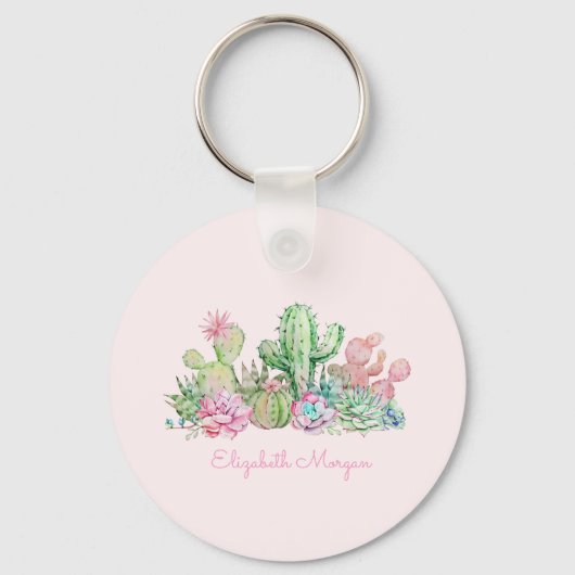 Waterverf Chic Succulents Sleutelhanger (Voorkant)