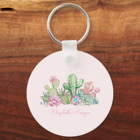 Waterverf Chic Succulents Sleutelhanger (Voorkant)