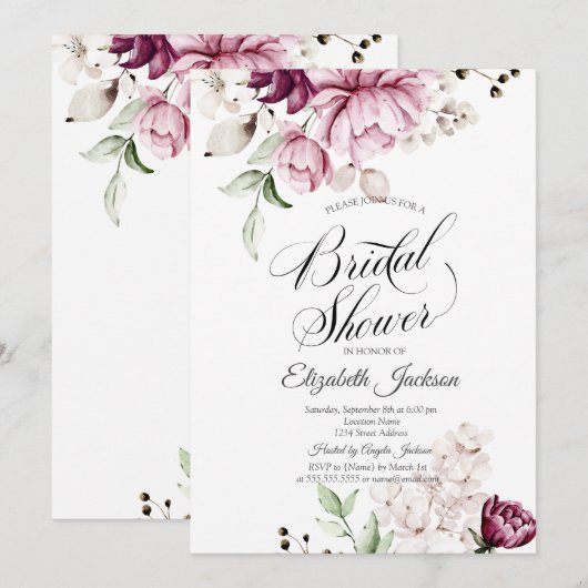 Waterverf Chic Violet Flowers Vrijgezellenfeest Kaart (Voorkant / Achterkant)