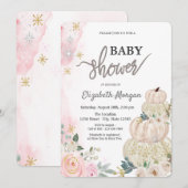 Waterverf Chic White Pumpkins Flowers Baby shower Kaart (Voorkant / Achterkant)