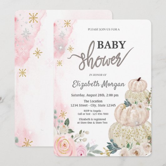 Waterverf Chic White Pumpkins Flowers Baby shower Kaart (Voorkant / Achterkant)