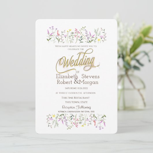 Waterverf Chic Wildflower Wedding Kaart (Staand voorkant)