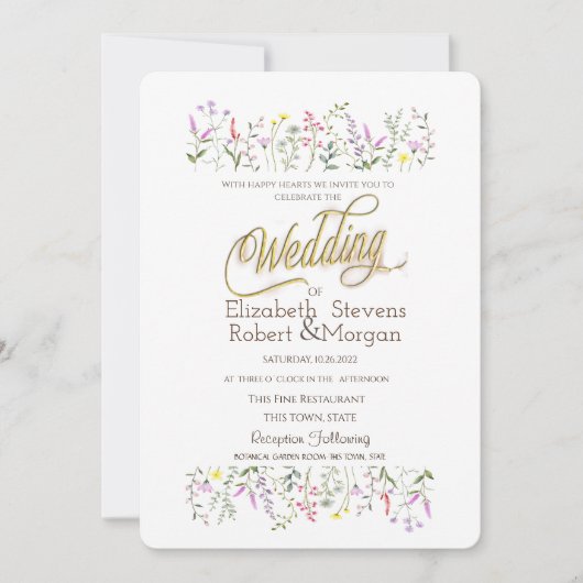 Waterverf Chic Wildflower Wedding Kaart (Voorkant)