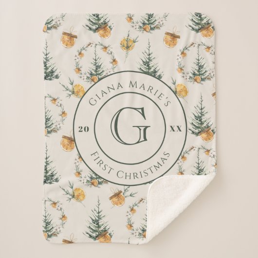 Waterverf Chic Winter "Baby's First Christmas" Sherpa Deken (Voorkant)