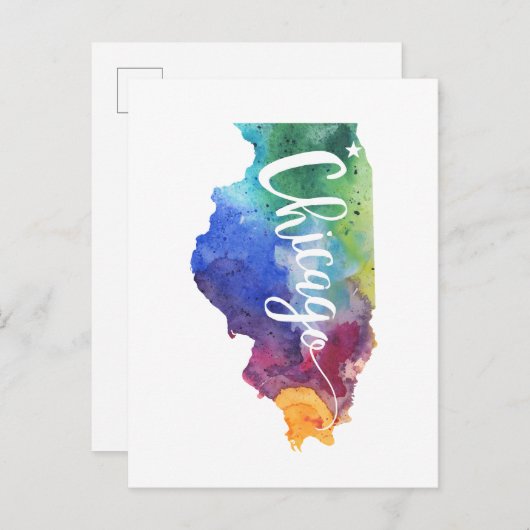 Waterverf Chicago Briefkaart (Voorkant / Achterkant)