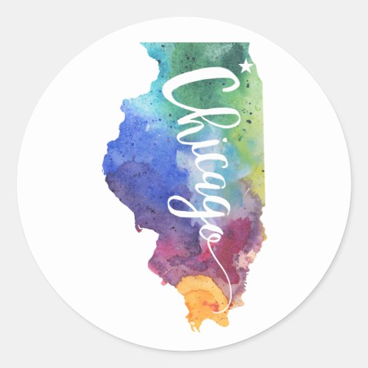 Waterverf Chicago Ronde Sticker (Voorkant)