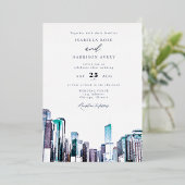 Waterverf Chicago Skyline bruiloft uitnodiging (Staand Voorkant)