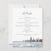 Waterverf Chicago Skyline Wedding Details Card Kaart (Voorkant)