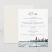 Waterverf Chicago Skyline Wedding Details Card Kaart (Voorkant / Achterkant)