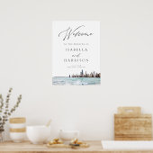 Waterverf Chicago Skyline Wedding Welcome Poster (Keuken)