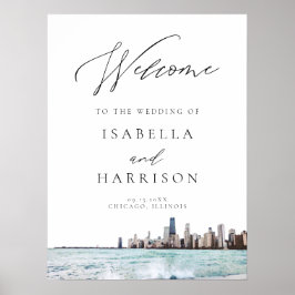 Waterverf Chicago Skyline Wedding Welcome Poster