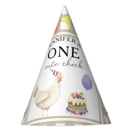 Waterverf Chick 1e verjaardag Feesthoedjes