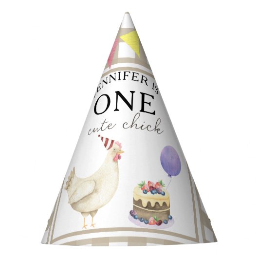 Waterverf Chick 1e verjaardag Feesthoedjes (Voorkant)