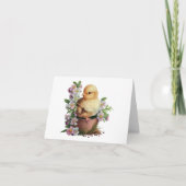 Waterverf Chick in Pot met Bloemen BLANK Kaart (Voorkant)