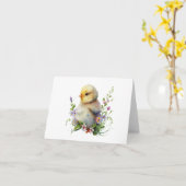 Waterverf Chick met Bloemen BLANK Kaart (Gele Bloem)