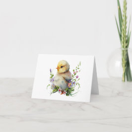 Waterverf Chick met Bloemen BLANK Kaart