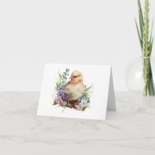 Waterverf Chick met veel bloemen BLANK Kaart (Voorkant)