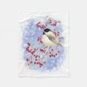 Waterverf Chickadee & Berries Frosty Winter Scene Fleece Deken (Voorkant)