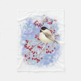 Waterverf Chickadee & Berries Frosty Winter Scene Fleece Deken