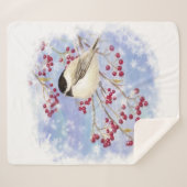Waterverf Chickadee Berry Tree Winter Frost Bird Sherpa Deken (Voorkant (horizontaal))