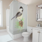 Waterverf Chickadee Bird Custom Achtergrond kleur Douchegordijn (In situ)