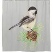 Waterverf Chickadee Bird Custom Achtergrond kleur Douchegordijn (Voorkant)