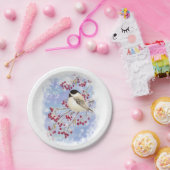 Waterverf Chickadee Bird Frosty Winter Snowflakes Papieren Bordje (Feest)