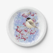 Waterverf Chickadee Bird Frosty Winter Snowflakes Papieren Bordje (Voorkant)