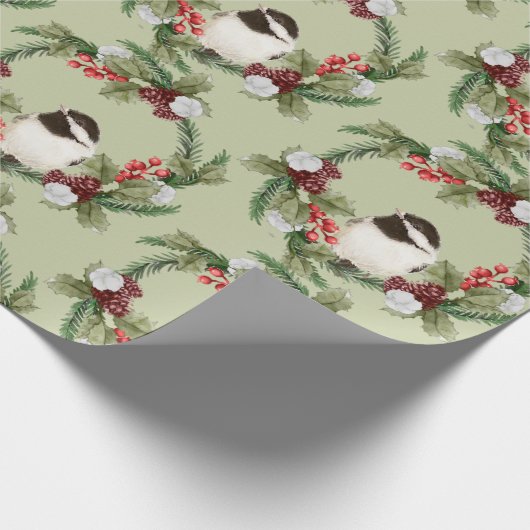 Waterverf Chickadee Bird Kerstmis Cadeaupapier (Hoek)