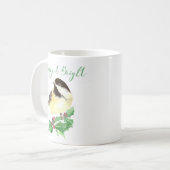 Waterverf Chickadee Bird Merry & Bright Kerstmis Koffiemok (Voorkant links)