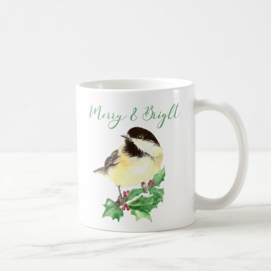 Waterverf Chickadee Bird Merry & Bright Kerstmis Koffiemok (Rechts)