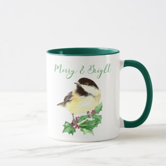 Waterverf Chickadee Bird Merry & Bright Kerstmis Mok (Rechts)