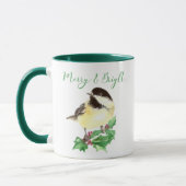 Waterverf Chickadee Bird Merry & Bright Kerstmis Mok (Links)