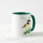 Waterverf Chickadee Bird Merry & Bright Kerstmis Mok (Voorkant rechts)