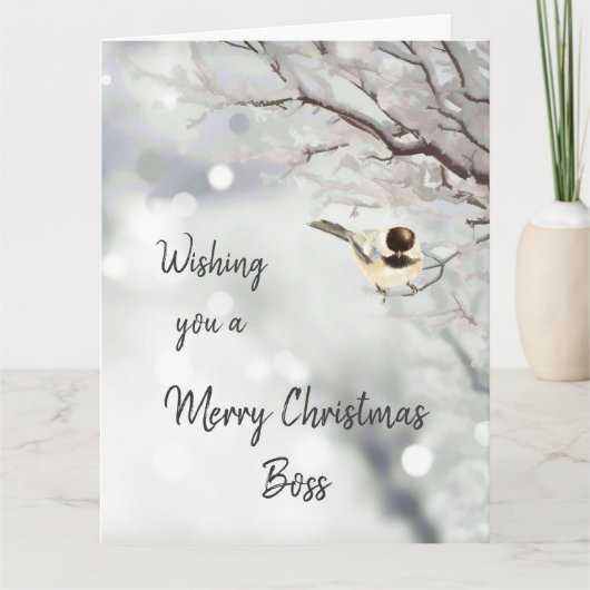 Waterverf Chickadee Bird met Merry Kerstboss Kaart (Voorkant)
