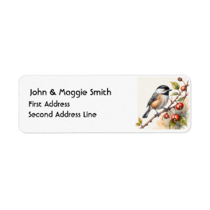 Waterverf Chickadee Bird Natuur Animal Art Etiket