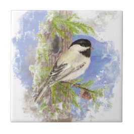 Waterverf Chickadee Bird Natuur kunst Tegeltje