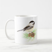 Waterverf Chickadee Bird & Pine Natuur art Koffiemok (Links)