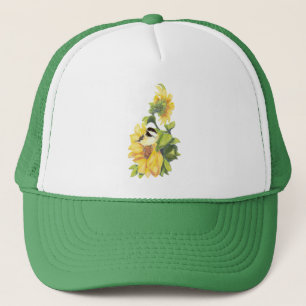 Waterverf Chickadee Bird Sunflower Garden Flower Trucker Pet